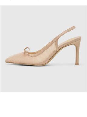 XYD Ballet Pink Bow Pointed Toe Slingback Elegant Gauze Mesh High Heels Pumps